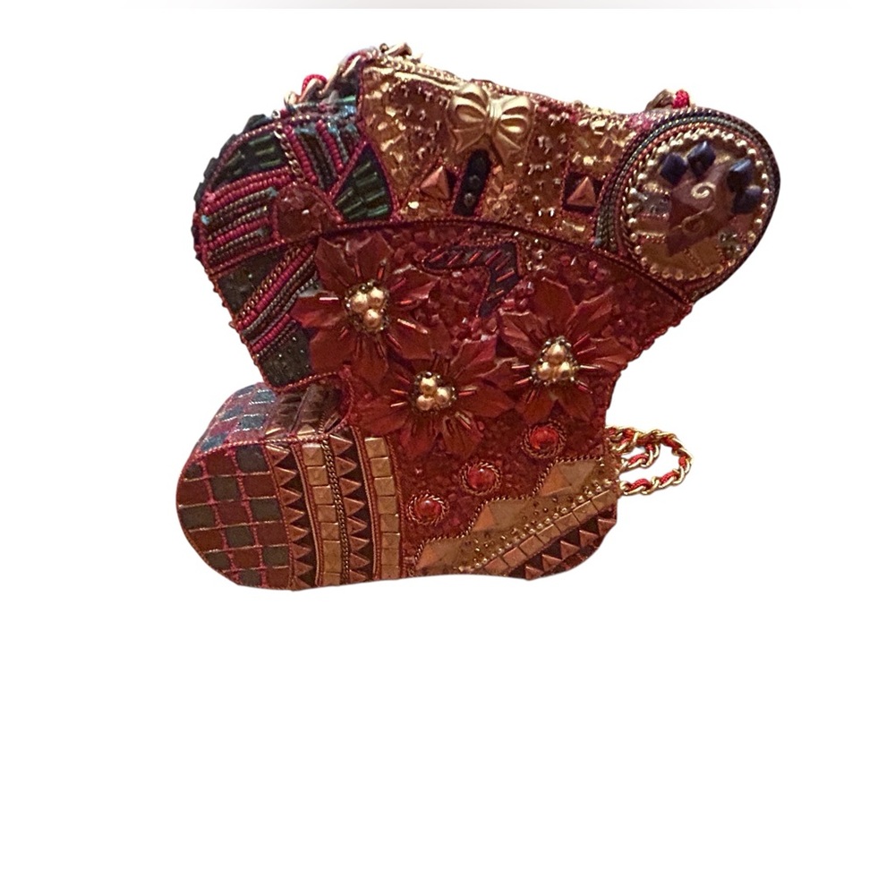 Christmas Stocking Jeweled Beaded Box Purse Clutch Handbag Holiday Unique - Picture 5 of 13